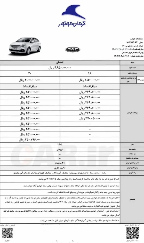جدول فروش جک جی 4 شهریور 1401.webp
