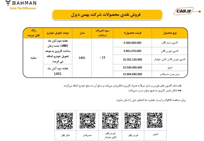 فروش محصولات تجاری بهمن دیزل 2 + شهریور 1401.webp
