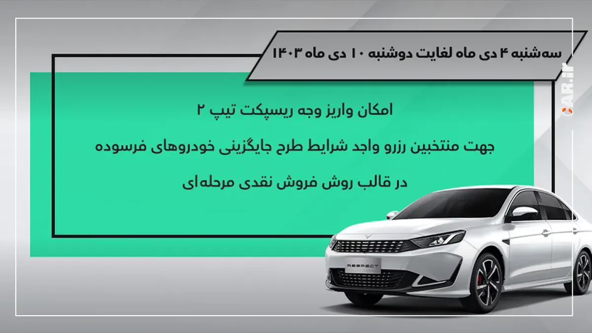 آغاز تکمیل وجه دو مرحله‌ای ریسپکت 2 در طرح خودروهای فرسوده